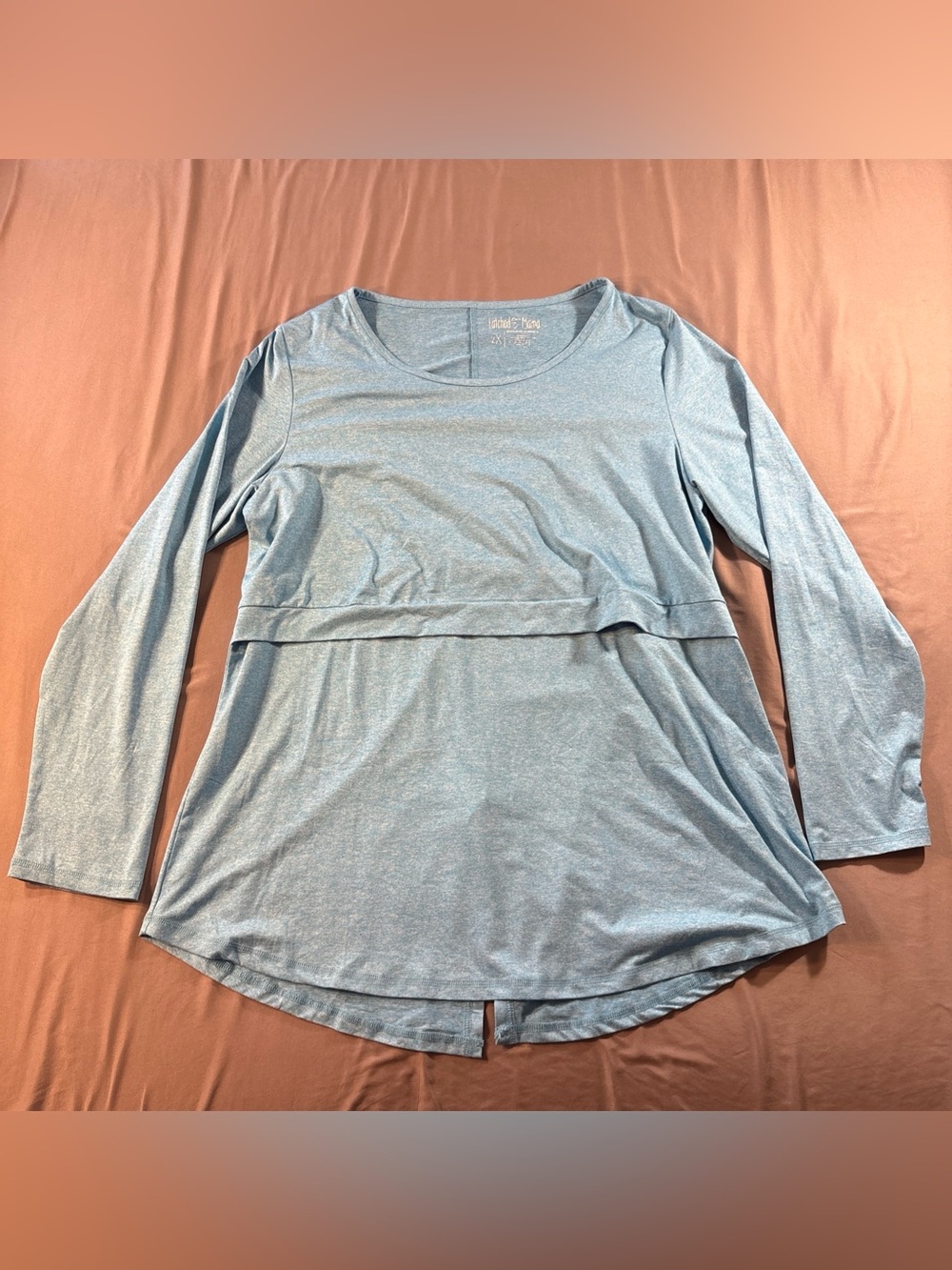 Latched Mama TShirt Blue Long Sleeve Discrete Nursing Tunic Top Sz 2X Stretch